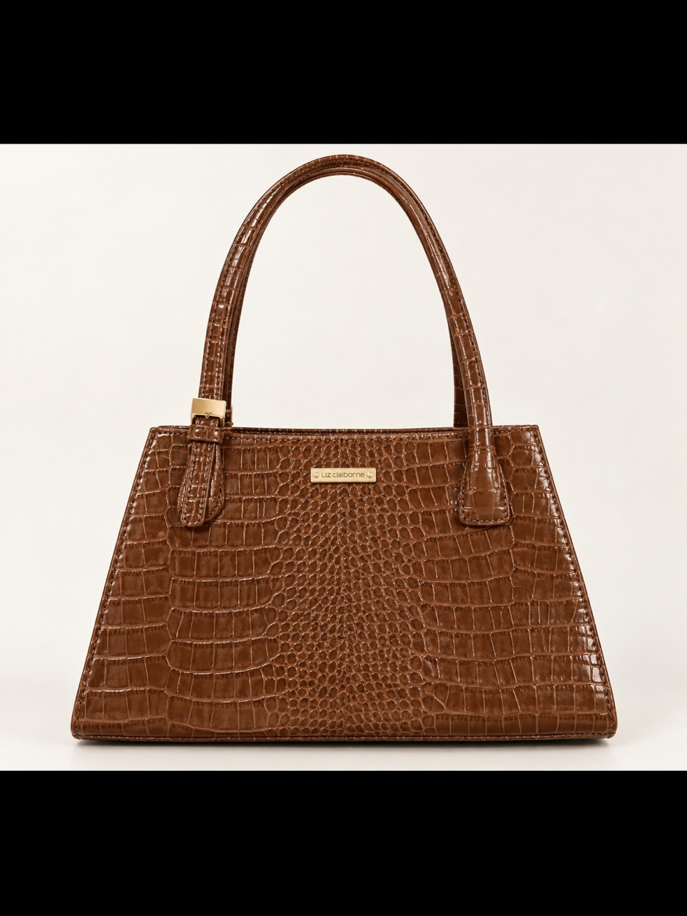 Liz Claiborne Dark Brown Croc-Embossed Tote- 1 call out bottom corner rubbing